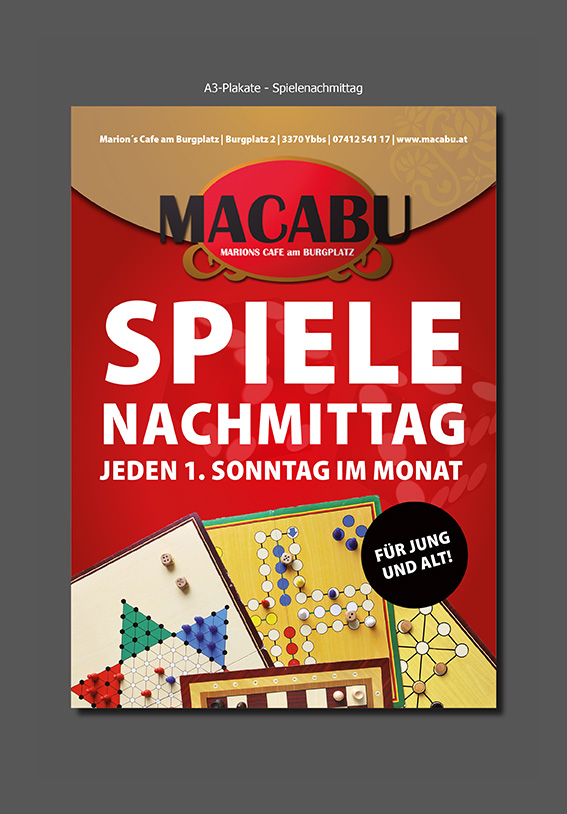 A3-Plakate für Macabu - Spielenachmittag