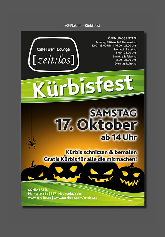 A2-Plakate für Café zeit:los - Kürbisfest