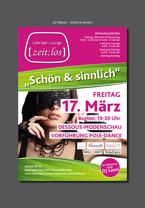 A2-Plakate für Café zeit:los - Schön & Sinnlich