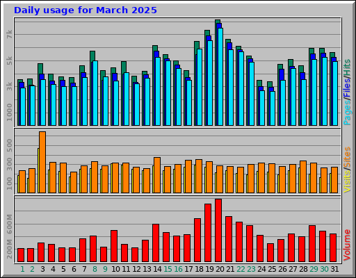 Daily usage for March 2025